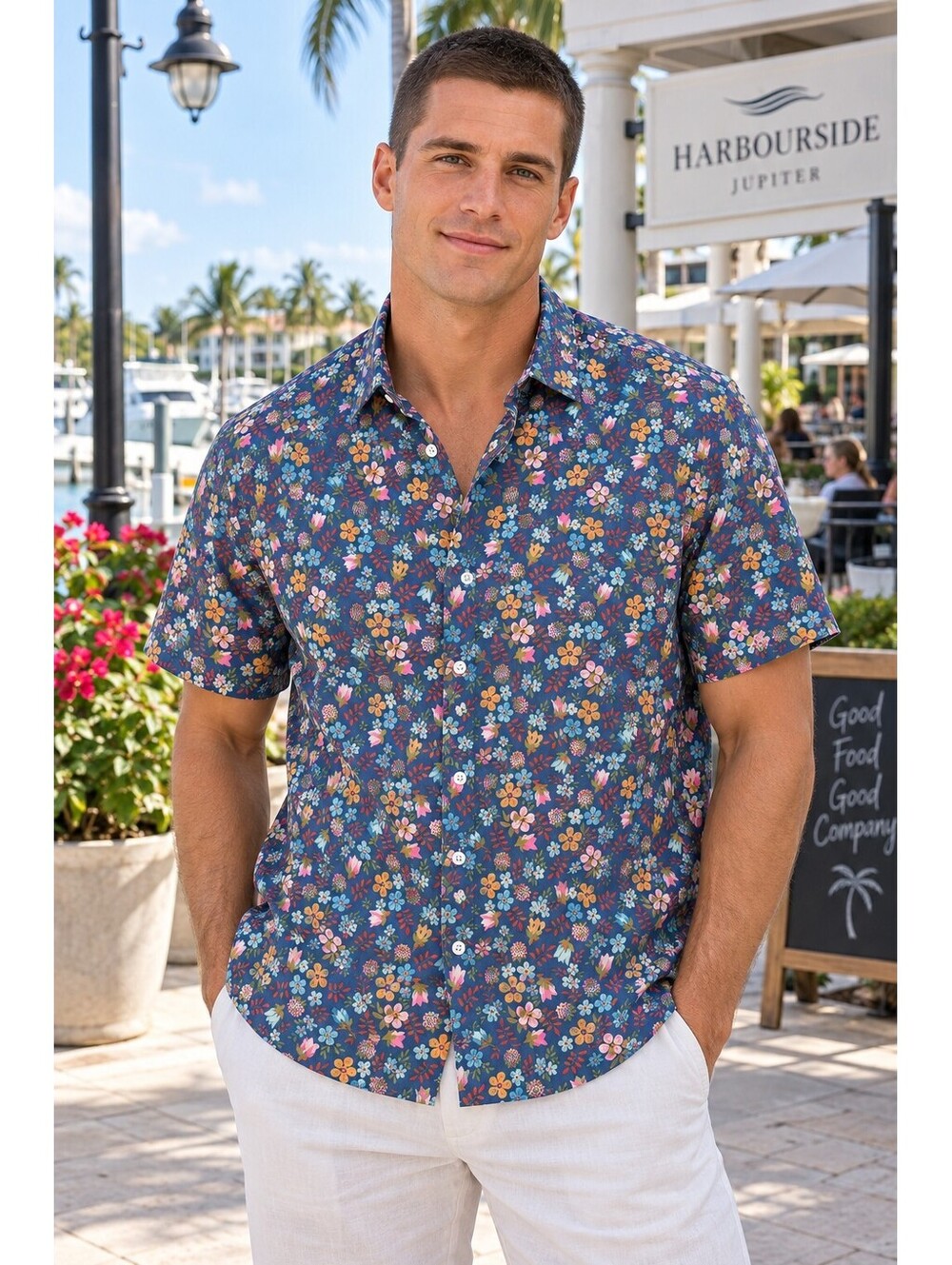 Maus & Hoffman Liberty Fabric Men's L Wildflower SS Shirt Italy Teal Cotton